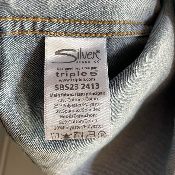 Boys XL Silver Jeans Co Removable hooded buton up Denim Jacket - Picture 8 of 8